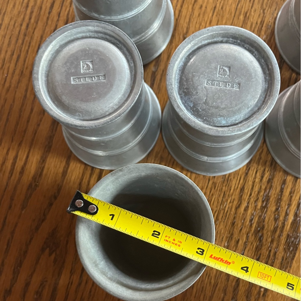 Stede antique pewter tumblers rare set of six flared cups beaker stamped German - Picture 8 of 16